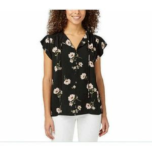 Buffalo David Bitton Womens Flutter Sleeve Floral Top Medium